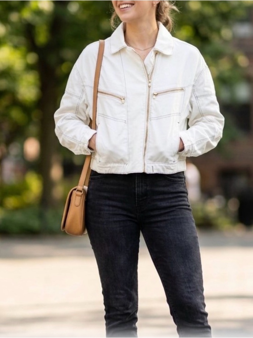 NWOT We The Free Free People Urban Jacket Off-White Cropped Denim size M #521